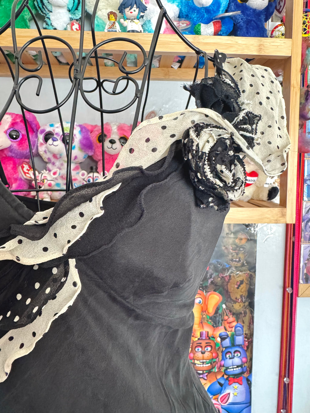 y2k vintage black and cream silk polkadot fitted asymmetrical cami top