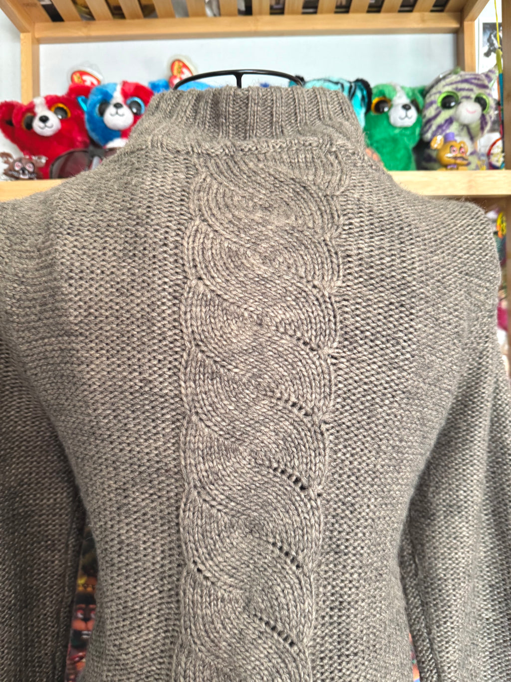 y2k vintage grey brown babydoll chunky knitted button up cardigan