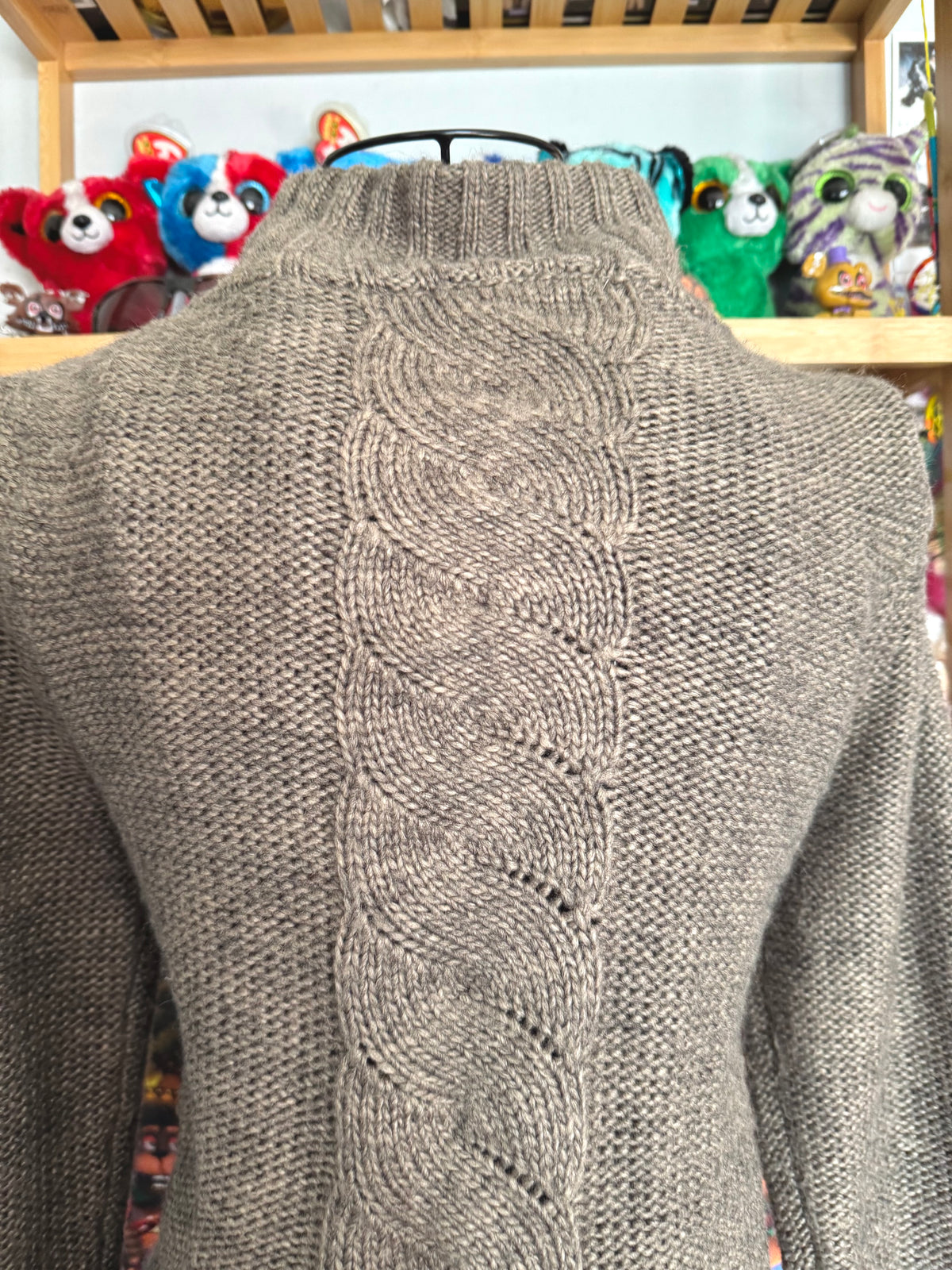 y2k vintage grey brown babydoll chunky knitted button up cardigan