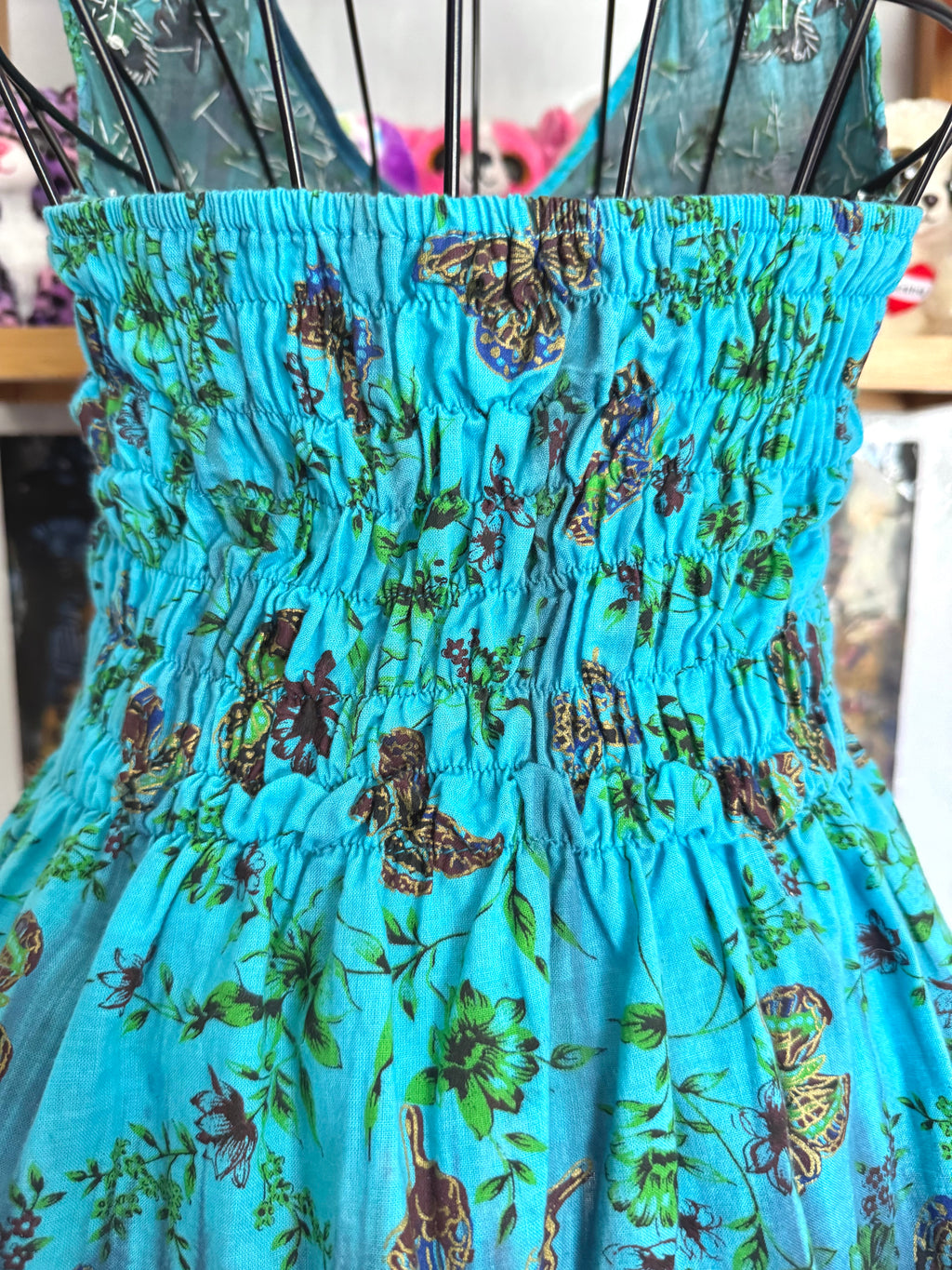 y2k vintage aqua and teal blue fitted beaded butterfly halterneck cami top