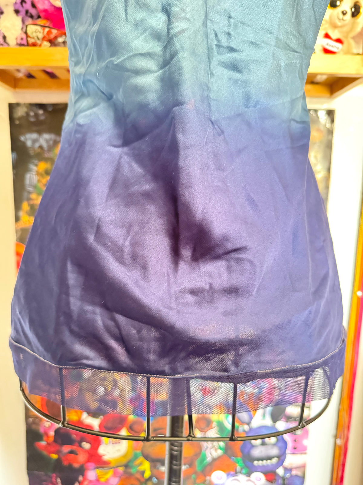 y2k vintage blue ombre effect fitted cami top with jewel embellishments ocean mermaid