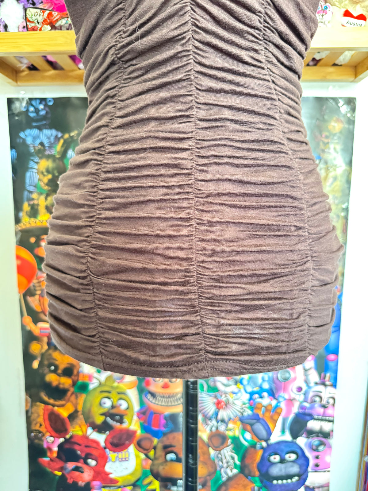 y2k vintage chocolate brown ruched fitted lace back cami top
