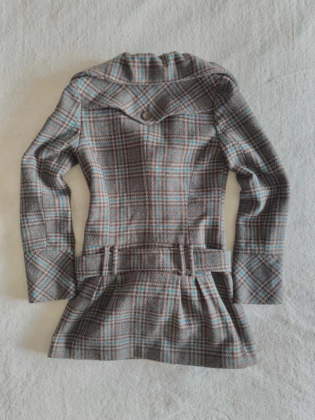 y2k vintage funnel neck plaid button up peacoat with detachable adjustable belt