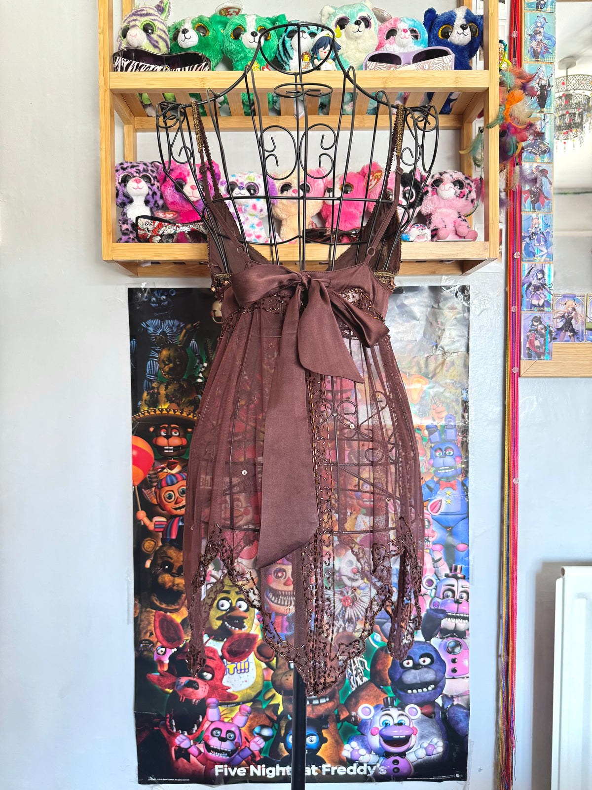 y2k vintage chocolate brown sequin embellished tie back floaty fairycore cami top earthy