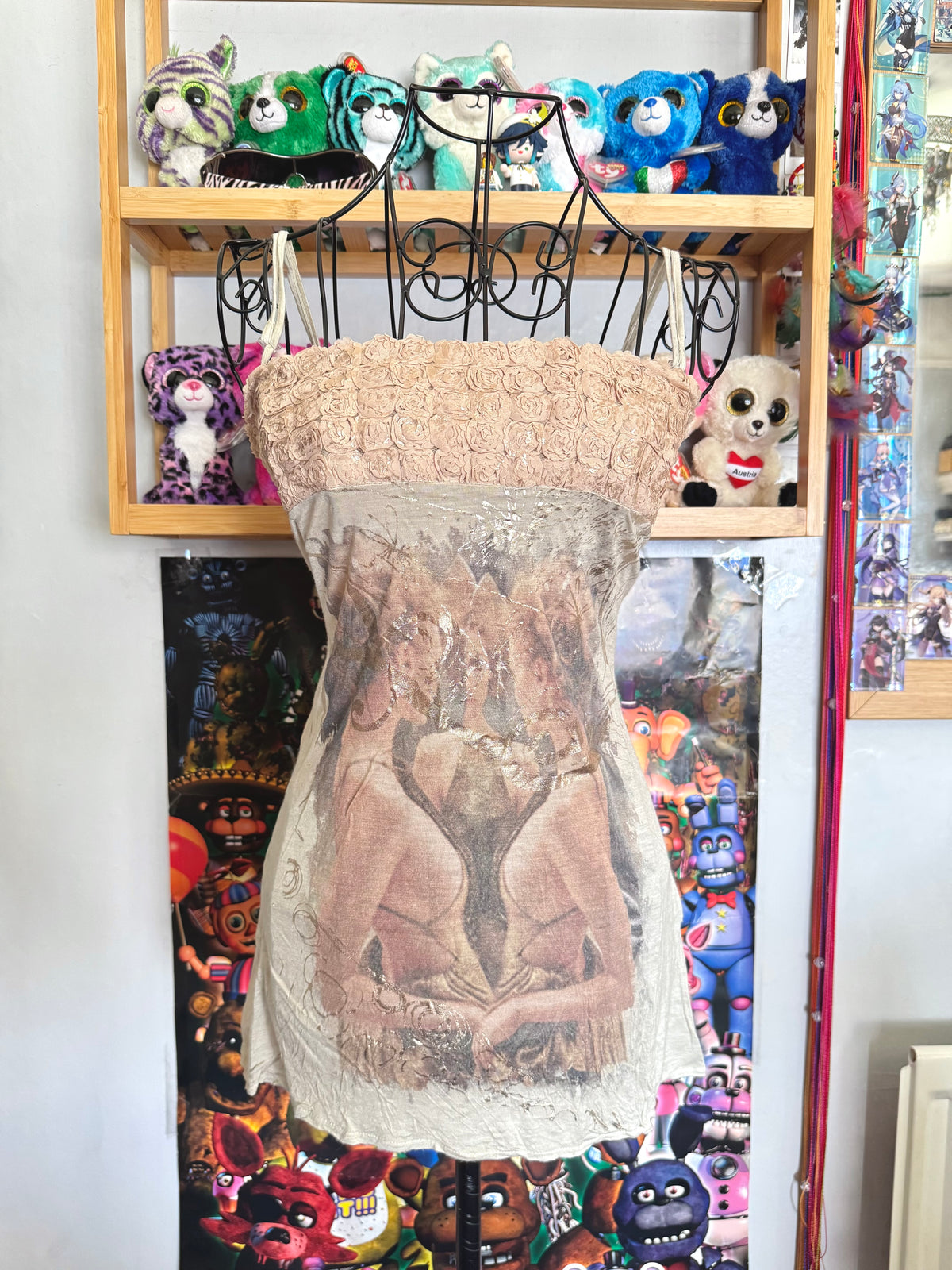 y2k vintage fitted metallic graphic print cami top