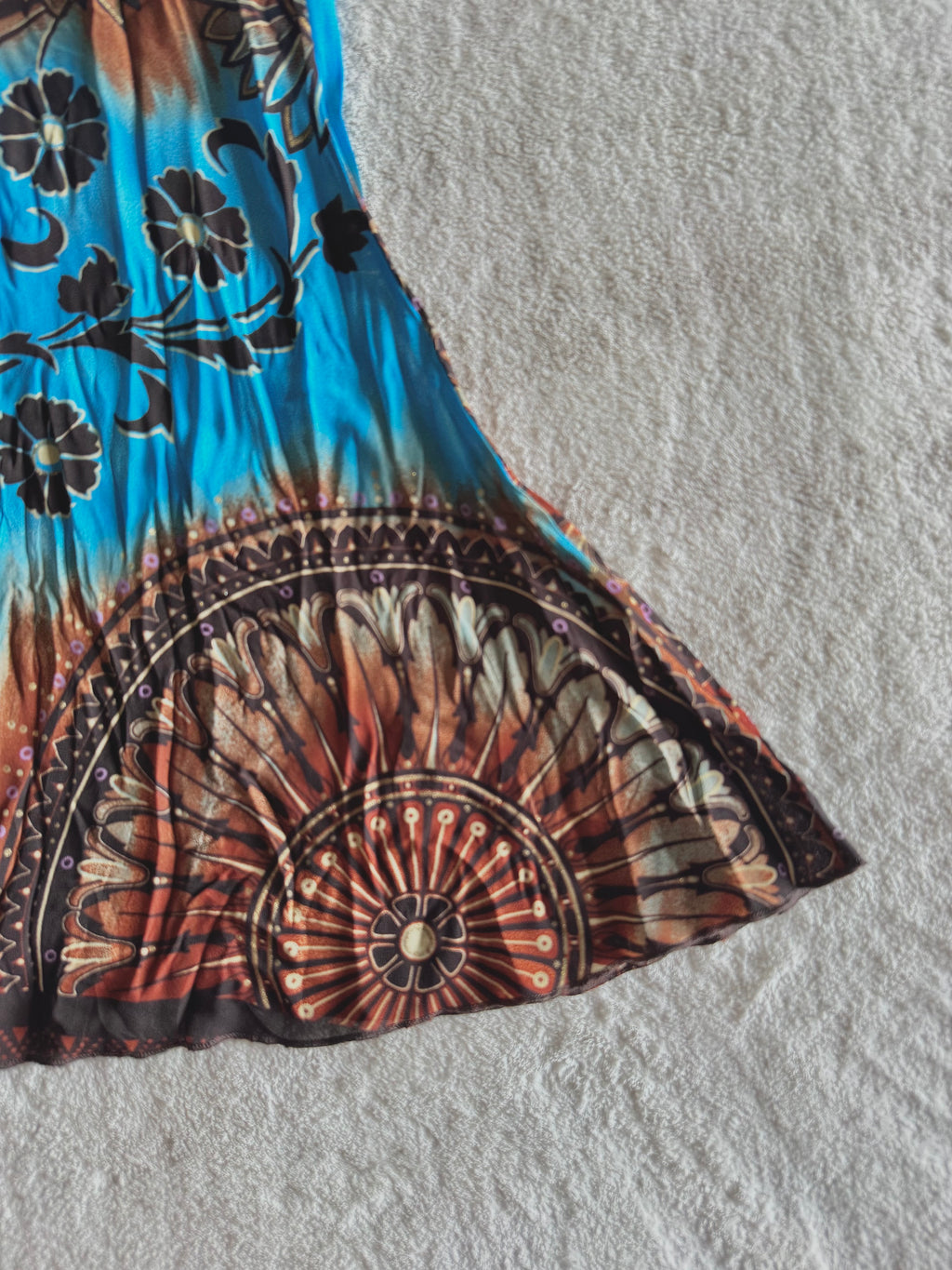 y2k vintage earthy blue and brown floral fitted cami top