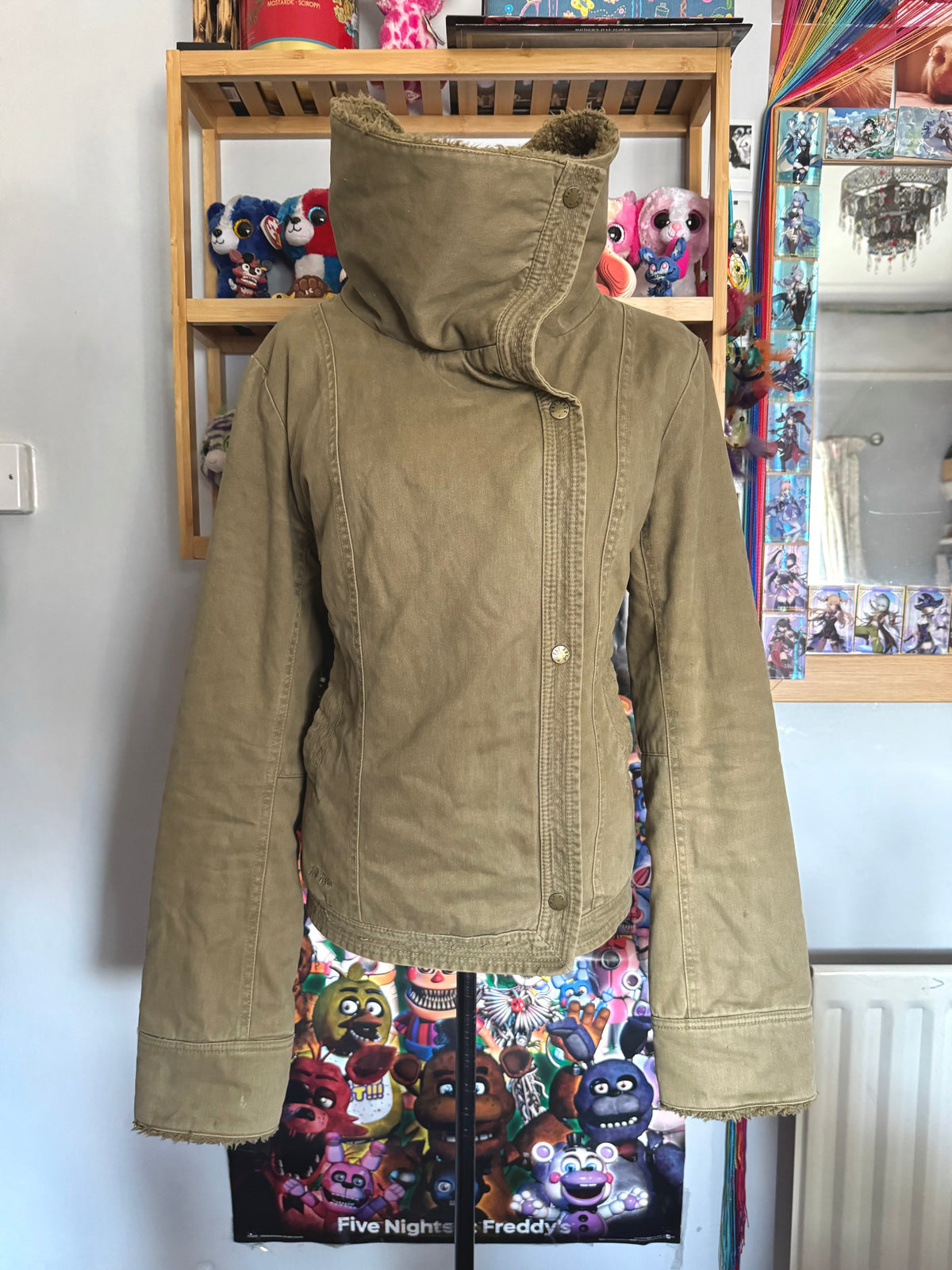 y2k vintage winter thick teddy lined funnel neck jacket cosy