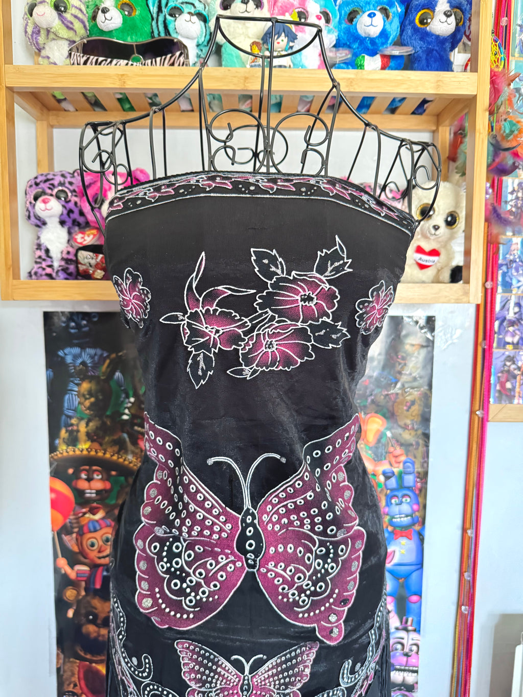 y2k vintage strapless fitted ruched asymmetrical fairy hem mini dress with butterfly mesh shawl