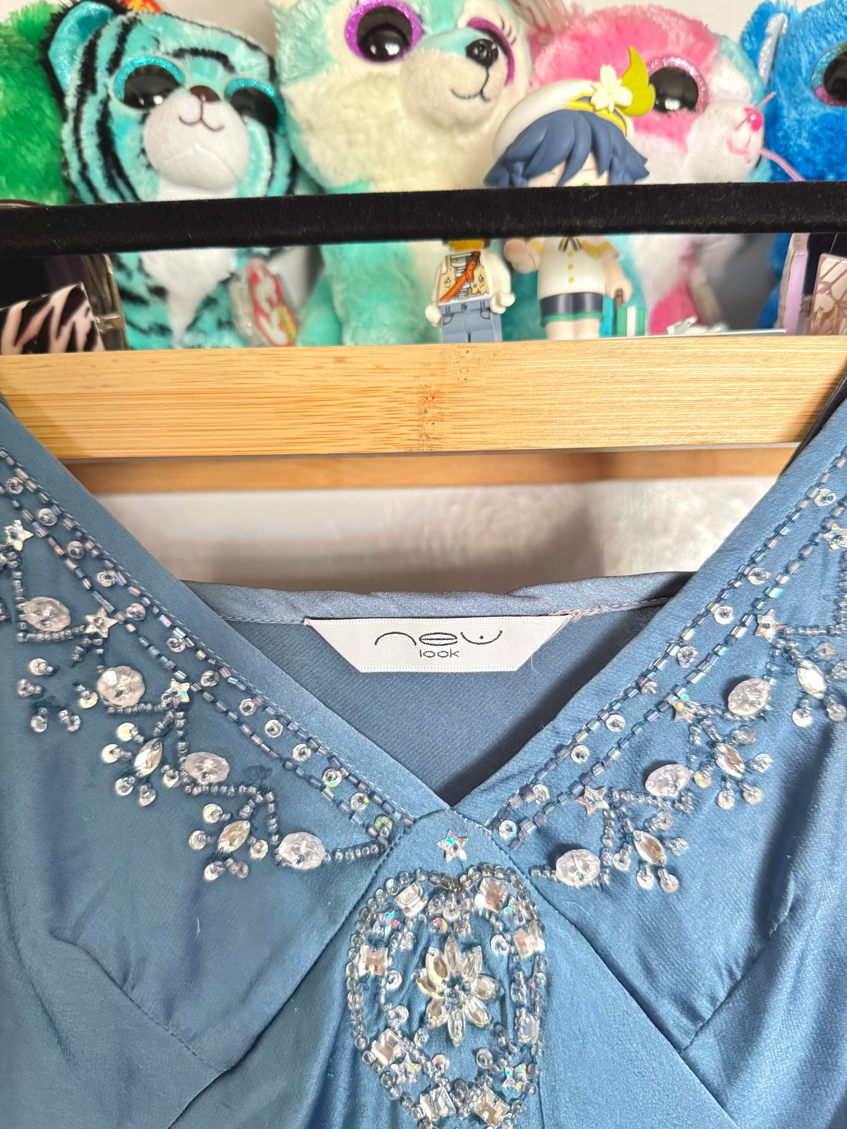 y2k vintage blue ombre effect fitted cami top with jewel embellishments ocean mermaid