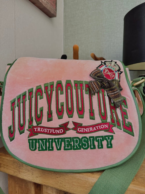 rare y2k vintage pink and green velour luxury Juicy Couture trustfund generation crossbody bag