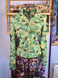 y2k vintage sheer mesh button up top with leaf print