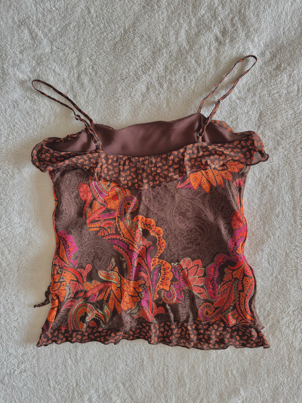 y2k vintage fitted brown and orange paisley print cami top