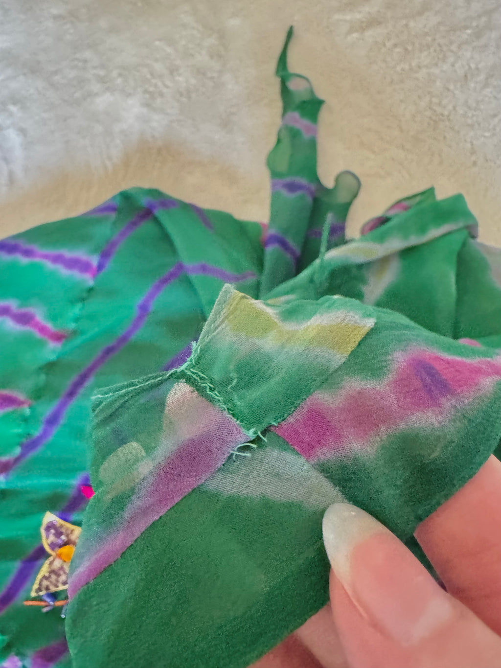 y2k vintage silk green flowy midaxi length dress with multicoloured embroidered details