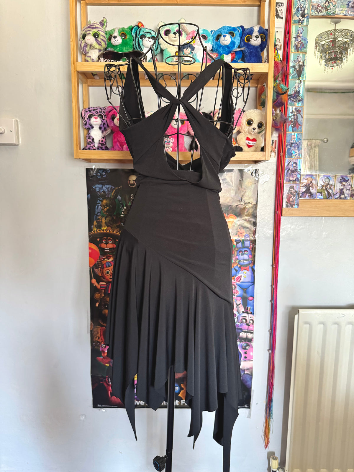 y2k vintage wrap style black rhinestone asymmetrical hem midi dress with ruching
