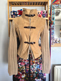 y2k vintage buckle up fitted and cropped jacket with chunky ribbed knit sleeves western boho