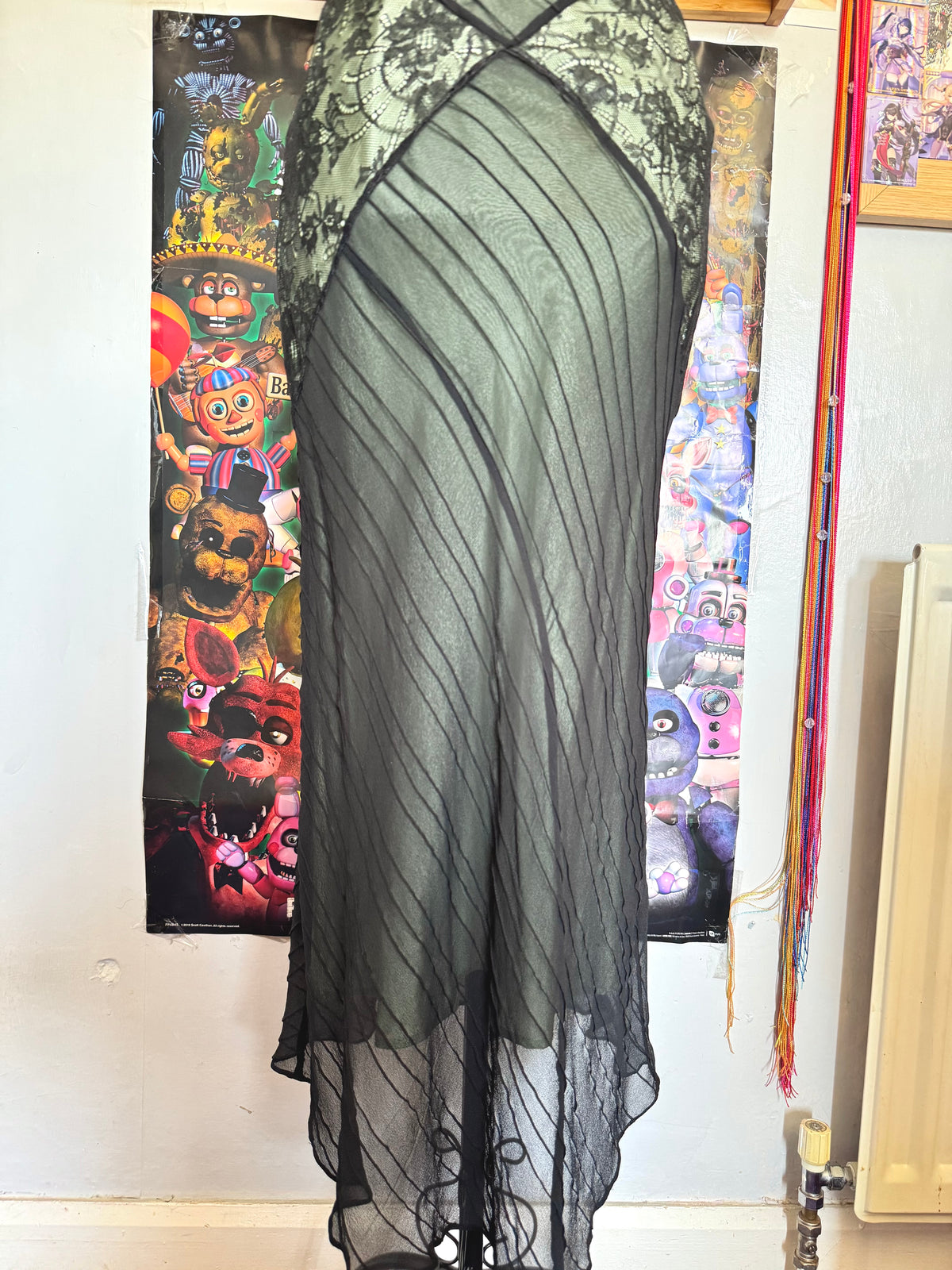 y2k vintage silk mint and black maxi length boat neck dress