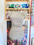 y2k vintage khaki green ruched fitted off shoulder fitted top with golden buckle detail