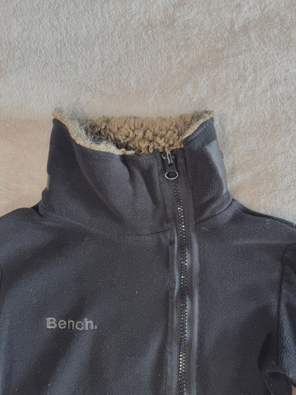y2k vintage black asymmetrical zip up fluffy lined fleece jacket