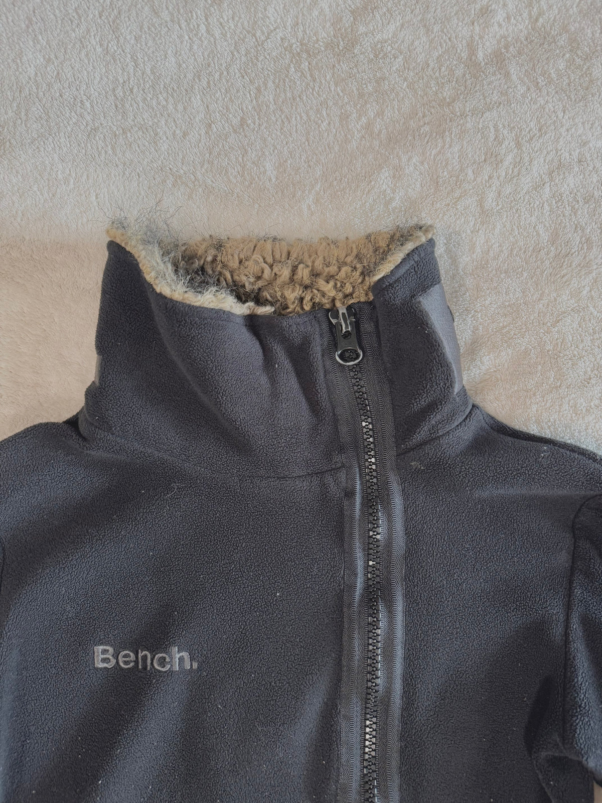 y2k vintage black asymmetrical zip up fluffy lined fleece jacket
