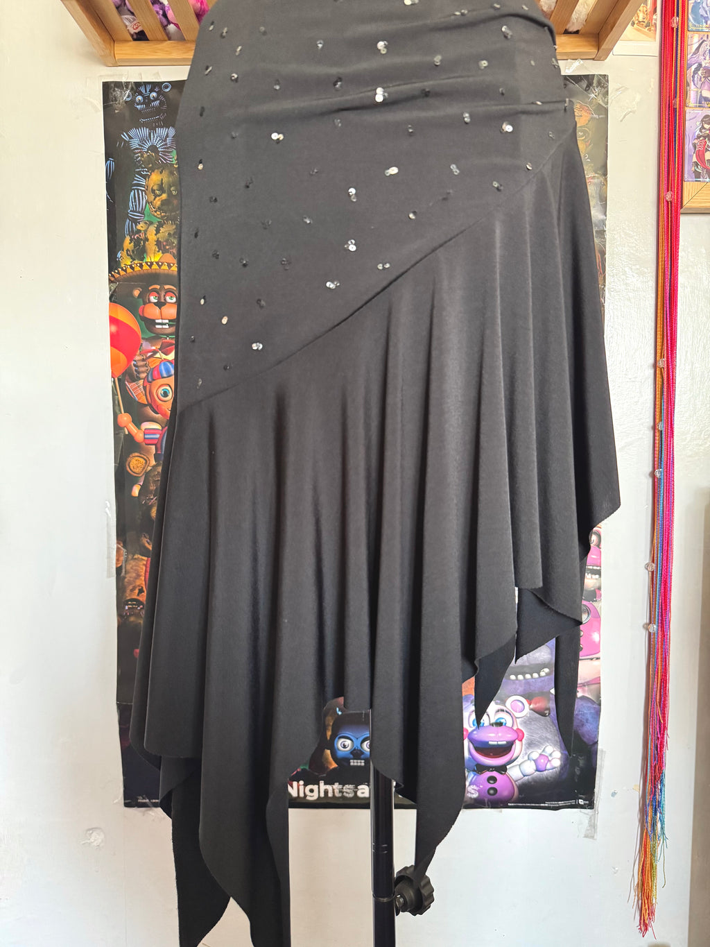 y2k vintage wrap style black rhinestone asymmetrical hem midi dress with ruching