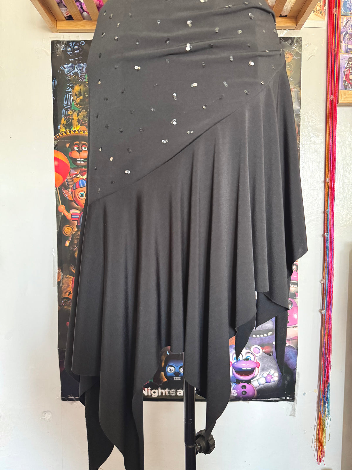 y2k vintage wrap style black rhinestone asymmetrical hem midi dress with ruching