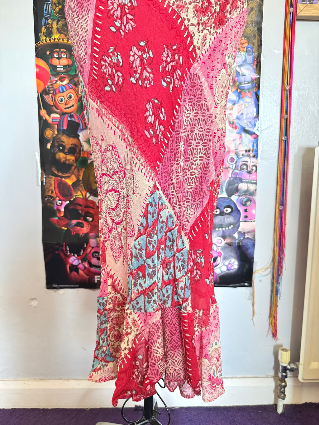 y2k vintage patchwork style mixed print midaxi length dress