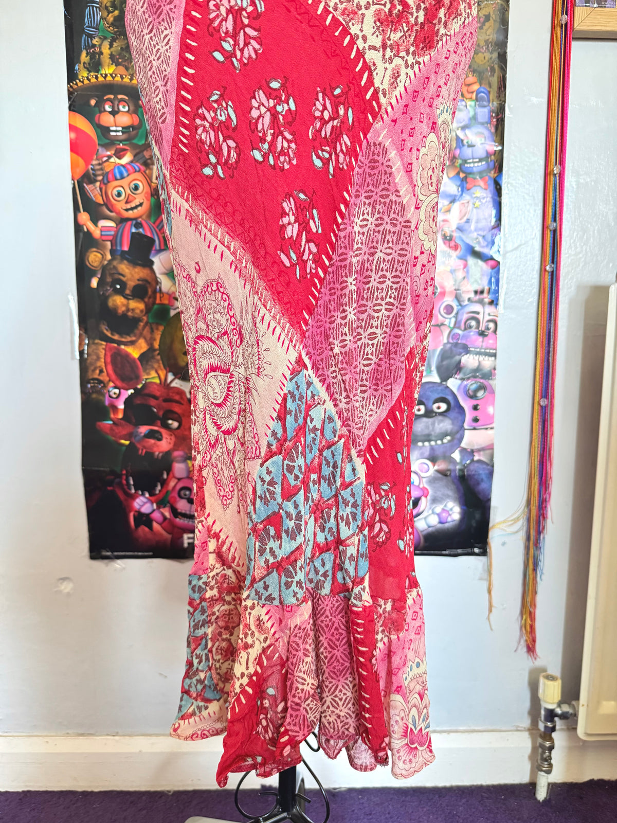 y2k vintage patchwork style mixed print midaxi length dress