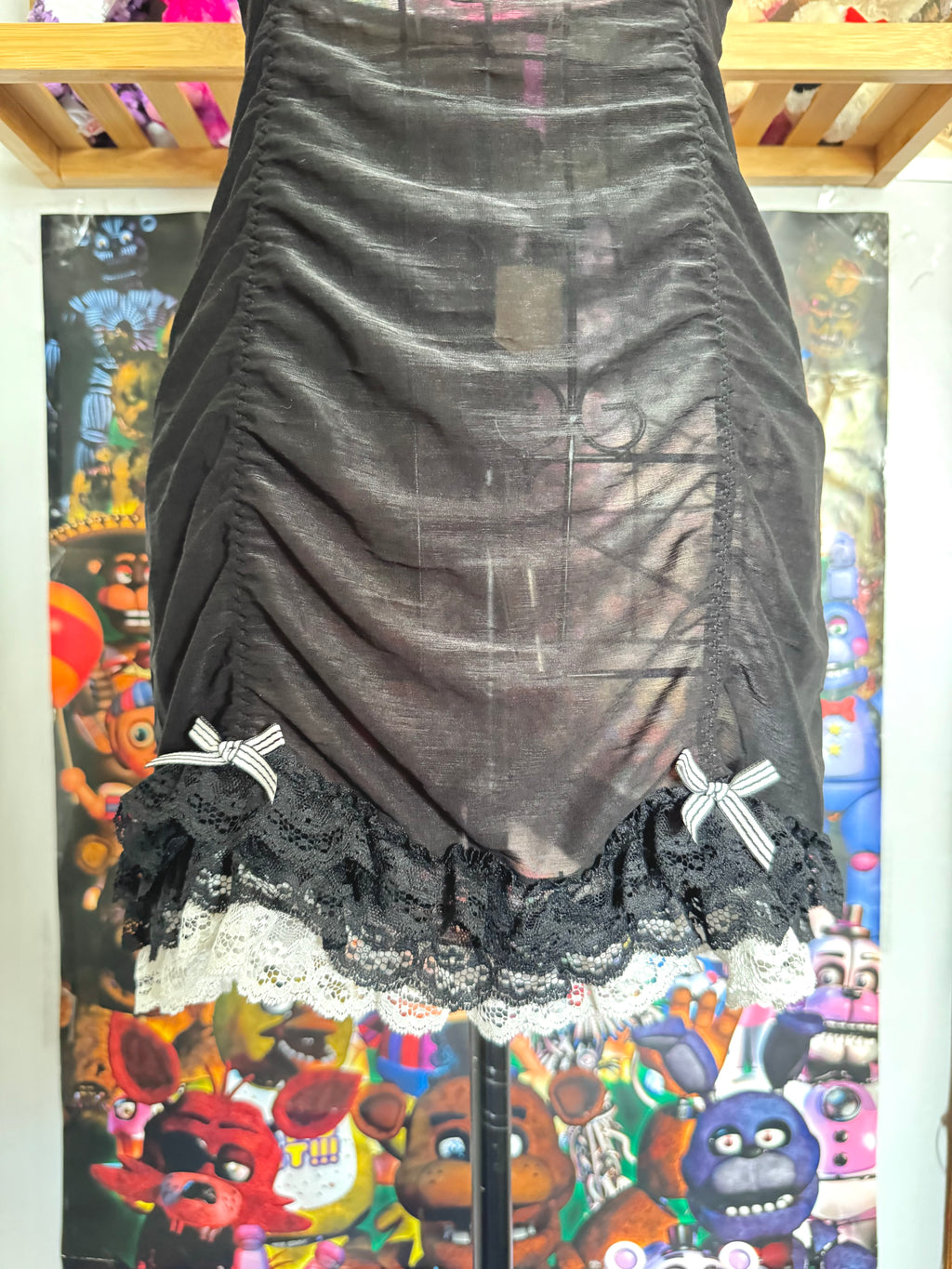 y2k vintage black ruched fitted sheer mesh babydoll top gothic