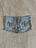 y2k vintage low waisted light was denim micro mini shorts with buckles