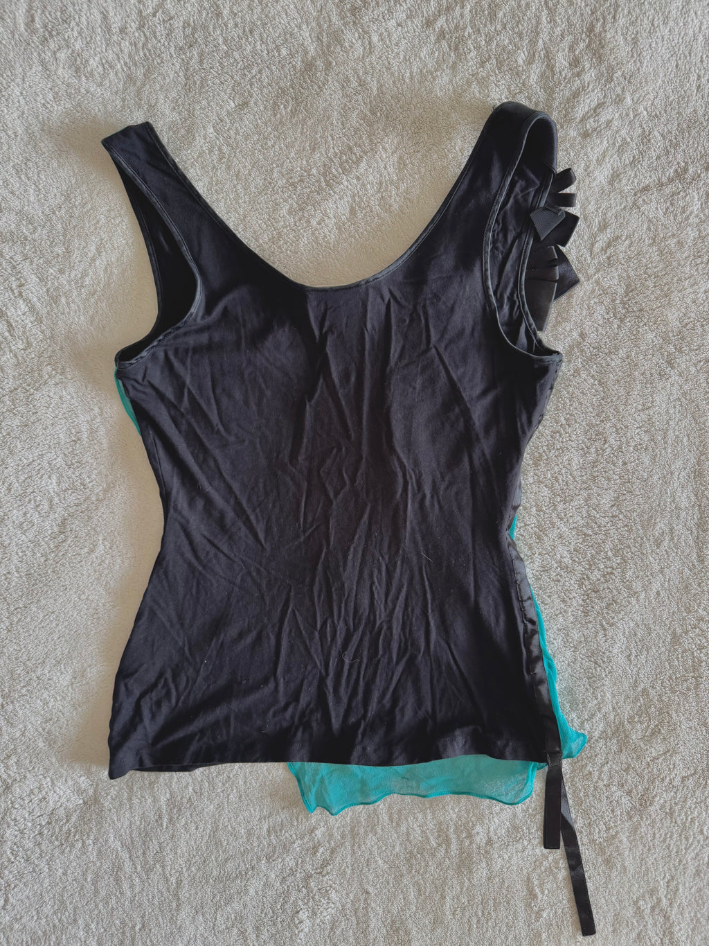 y2k vintage silk teal and black fitted asymmetrical hem vest top
