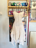 y2k vintage cream cotton fairy midi dress with ruffle layered hem