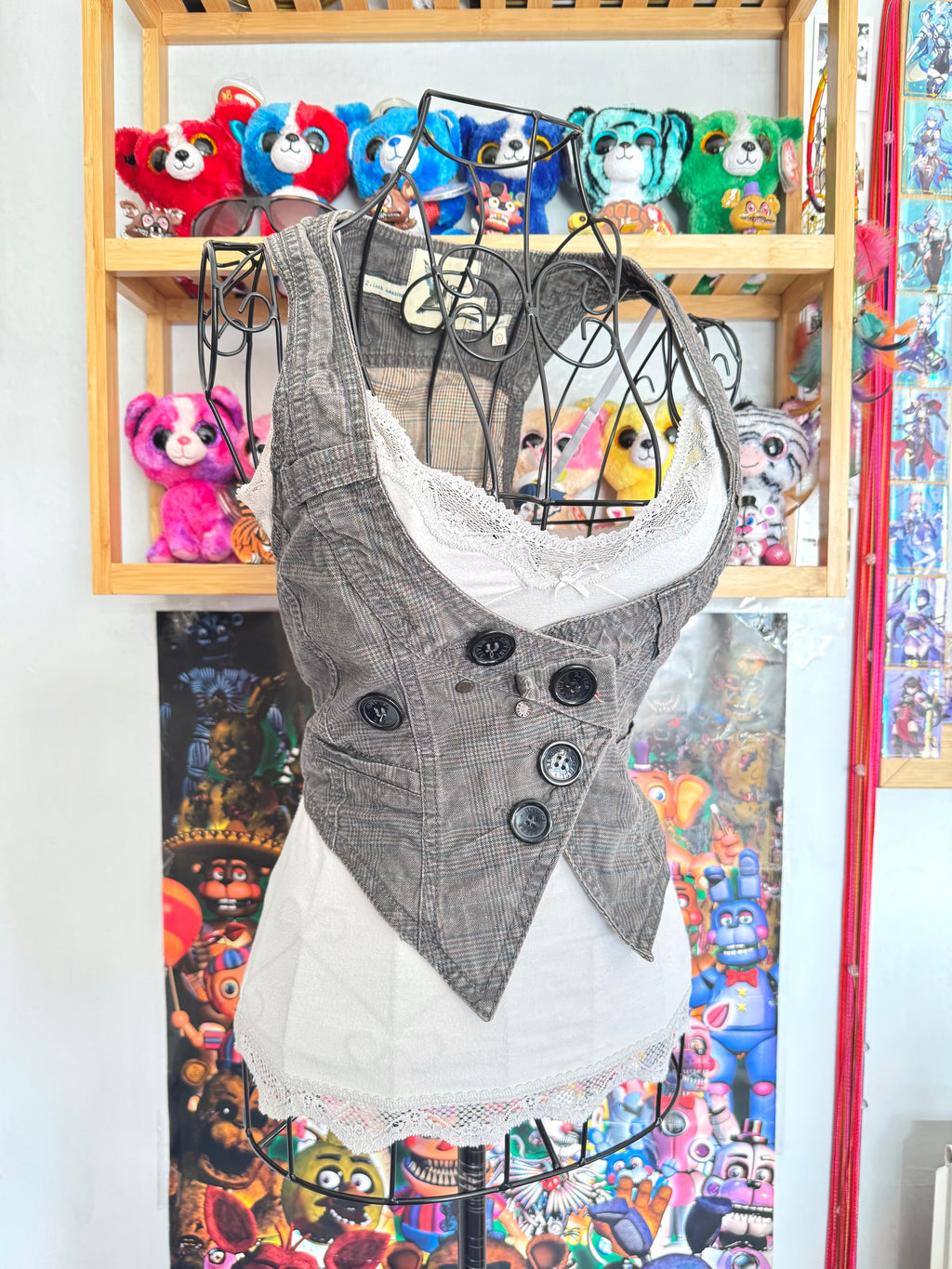 y2k vintage grey button up sleeveless fitted waistcoat