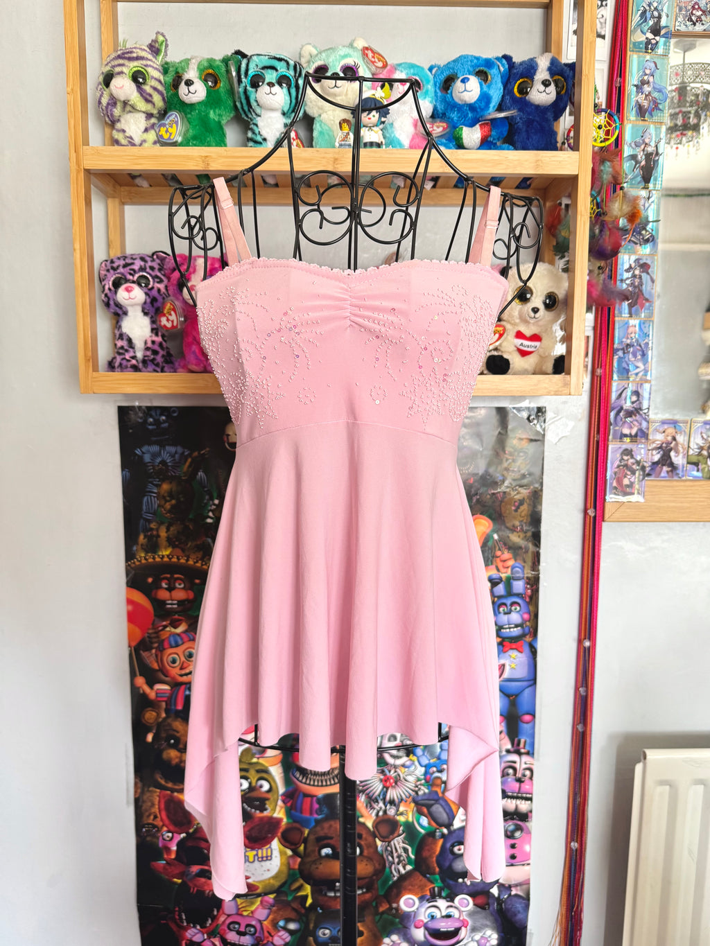 y2k vintage baby pink asymmetrical fairy hem ruched beaded cami top