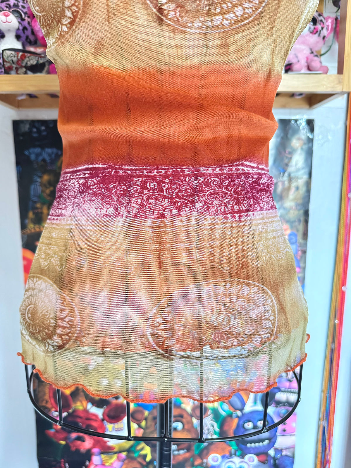 y2k vintage mesh fitted ombre sleeveless vest top with keyhole cutout and tassels