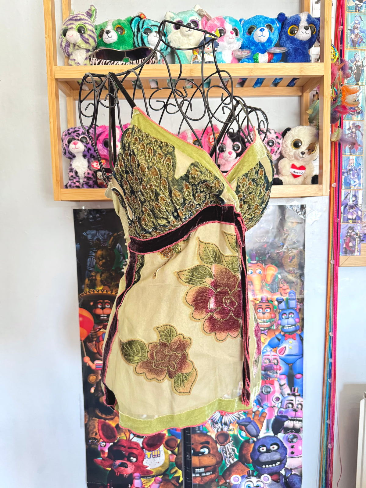 y2k vintage mixed textures velvet beaded incredible earthy cami top whimsical fairycore
