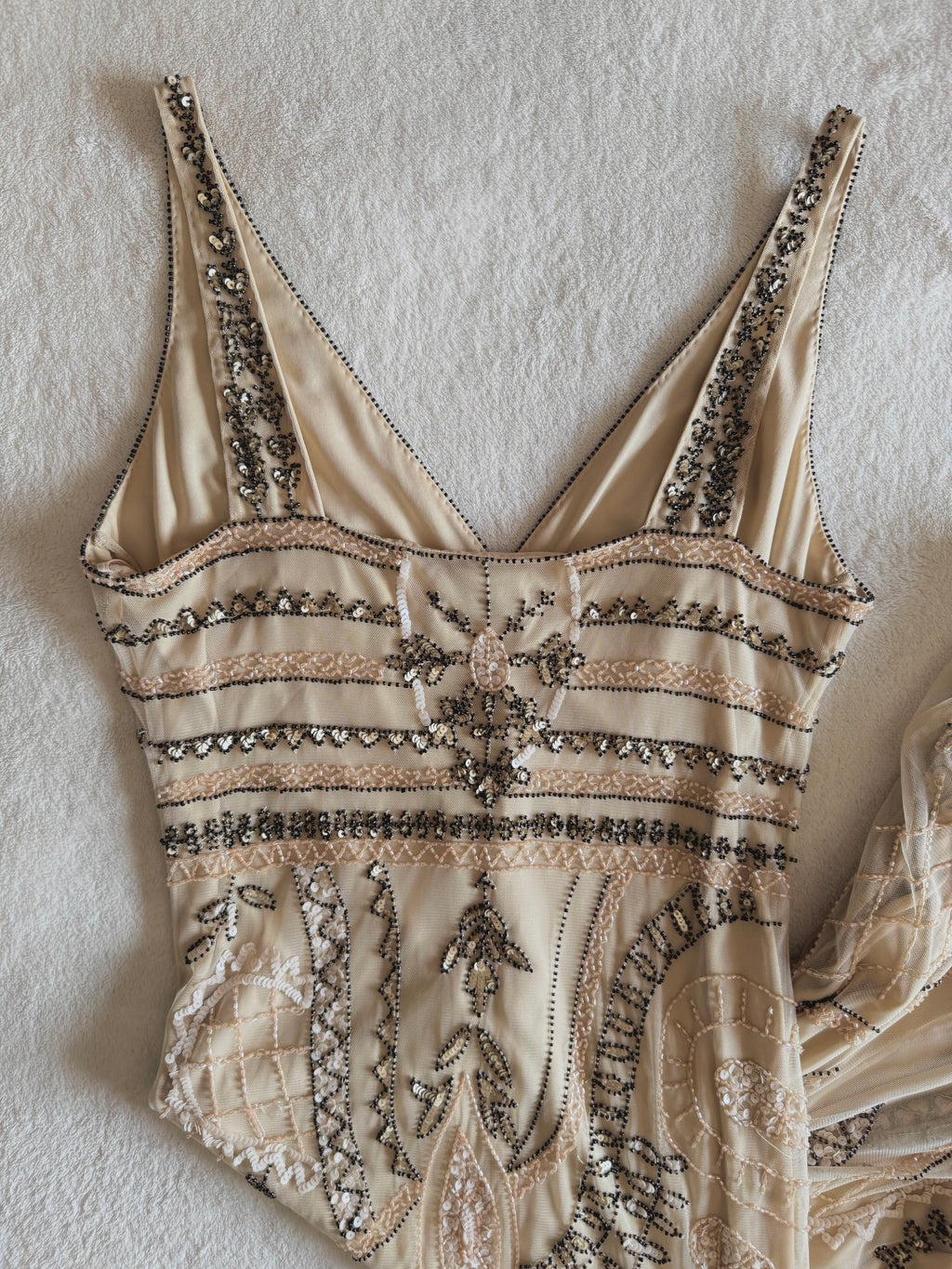 y2k vintage incredible heavily beaded beige midaxi dress 20’s gatsby style