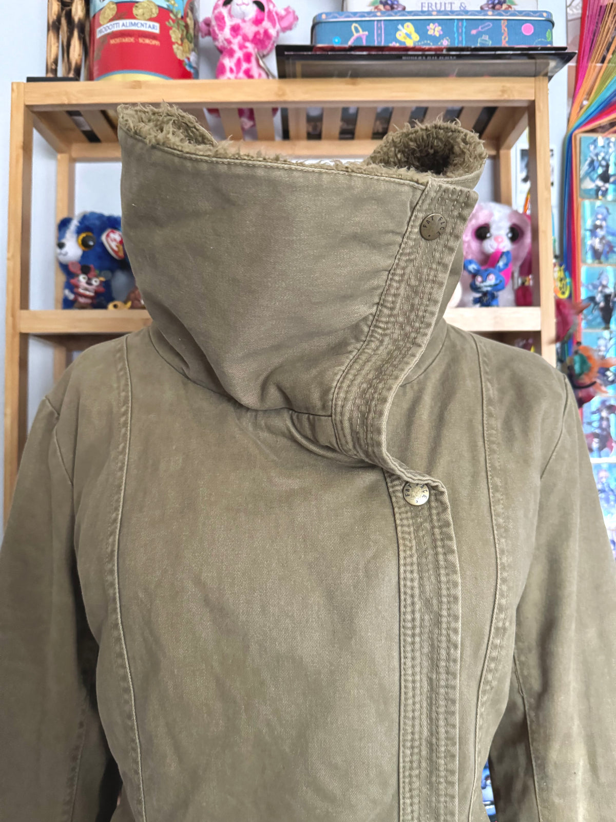 y2k vintage winter thick teddy lined funnel neck jacket cosy