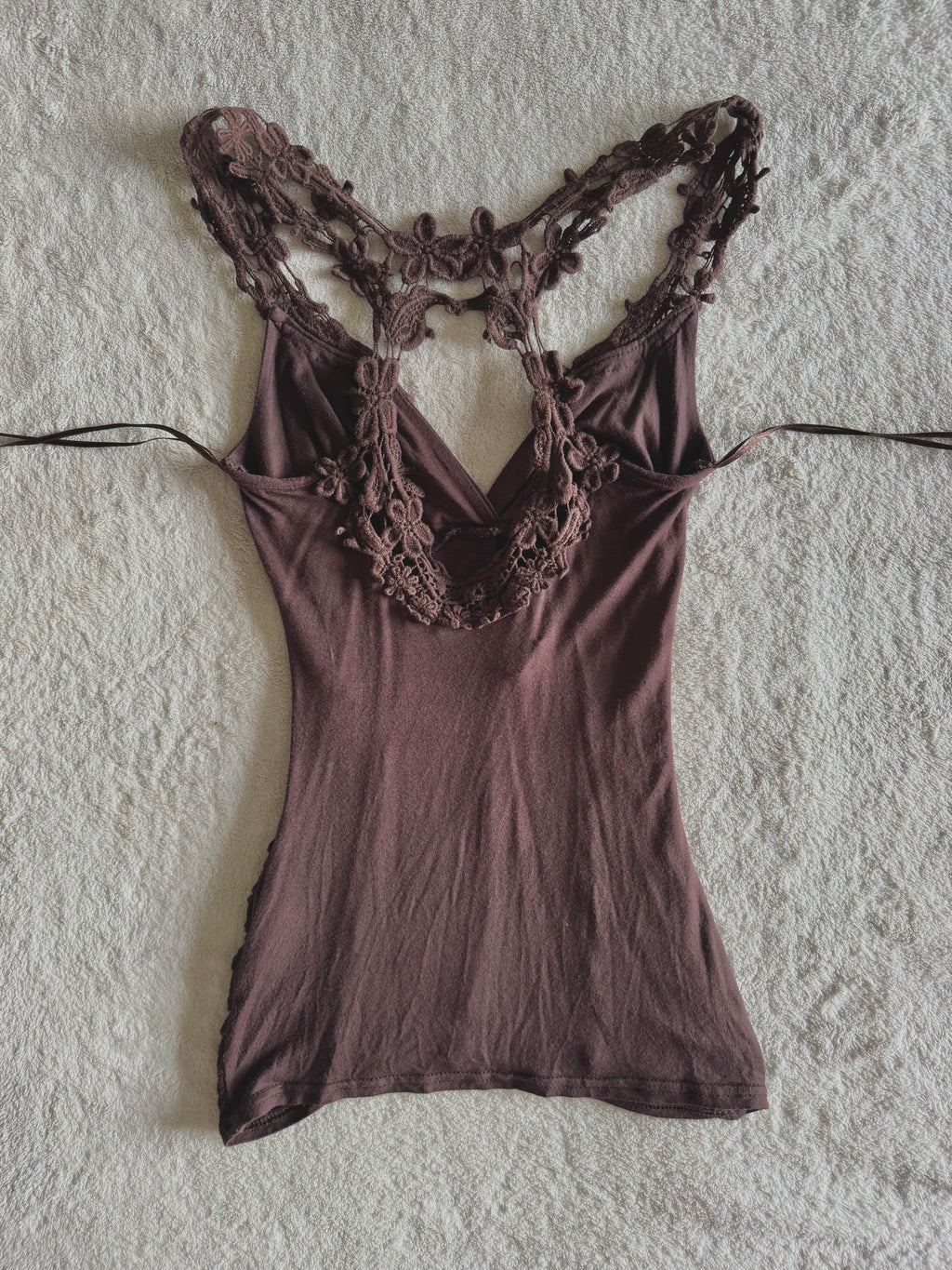 y2k vintage chocolate brown ruched fitted lace back cami top