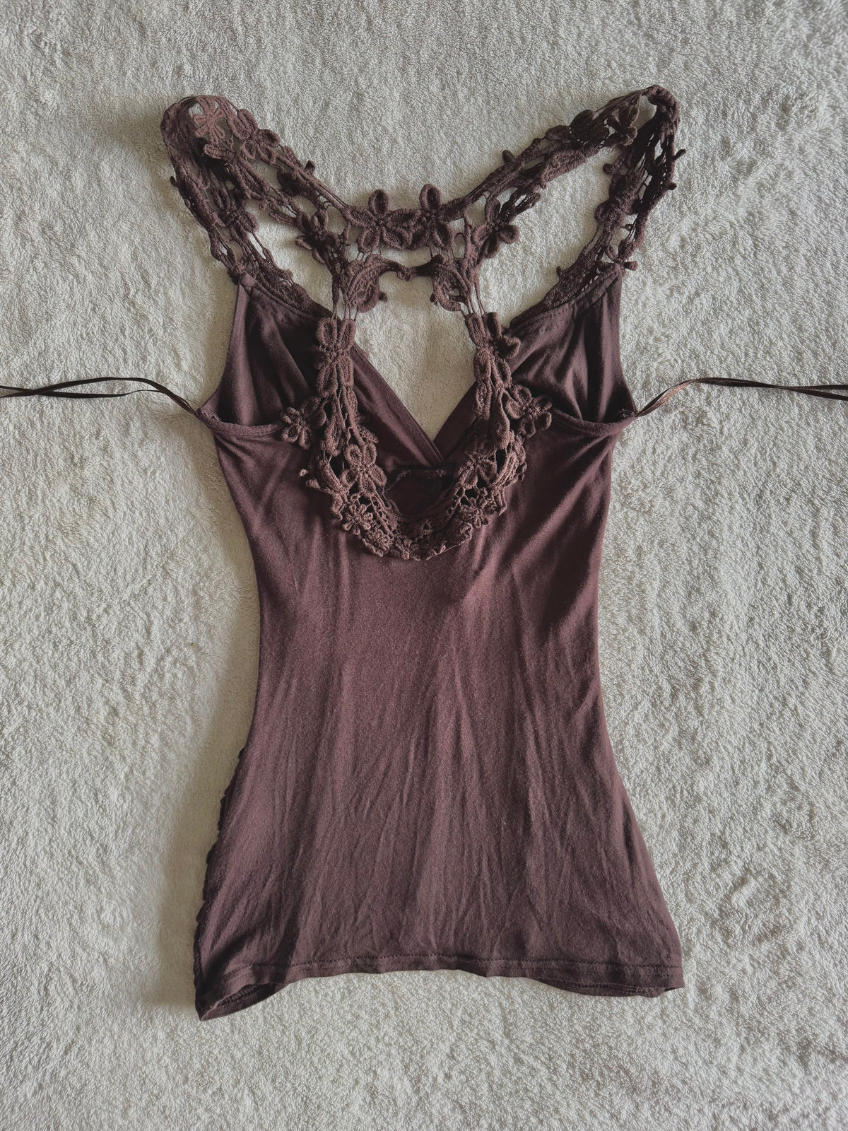 y2k vintage chocolate brown ruched fitted lace back cami top