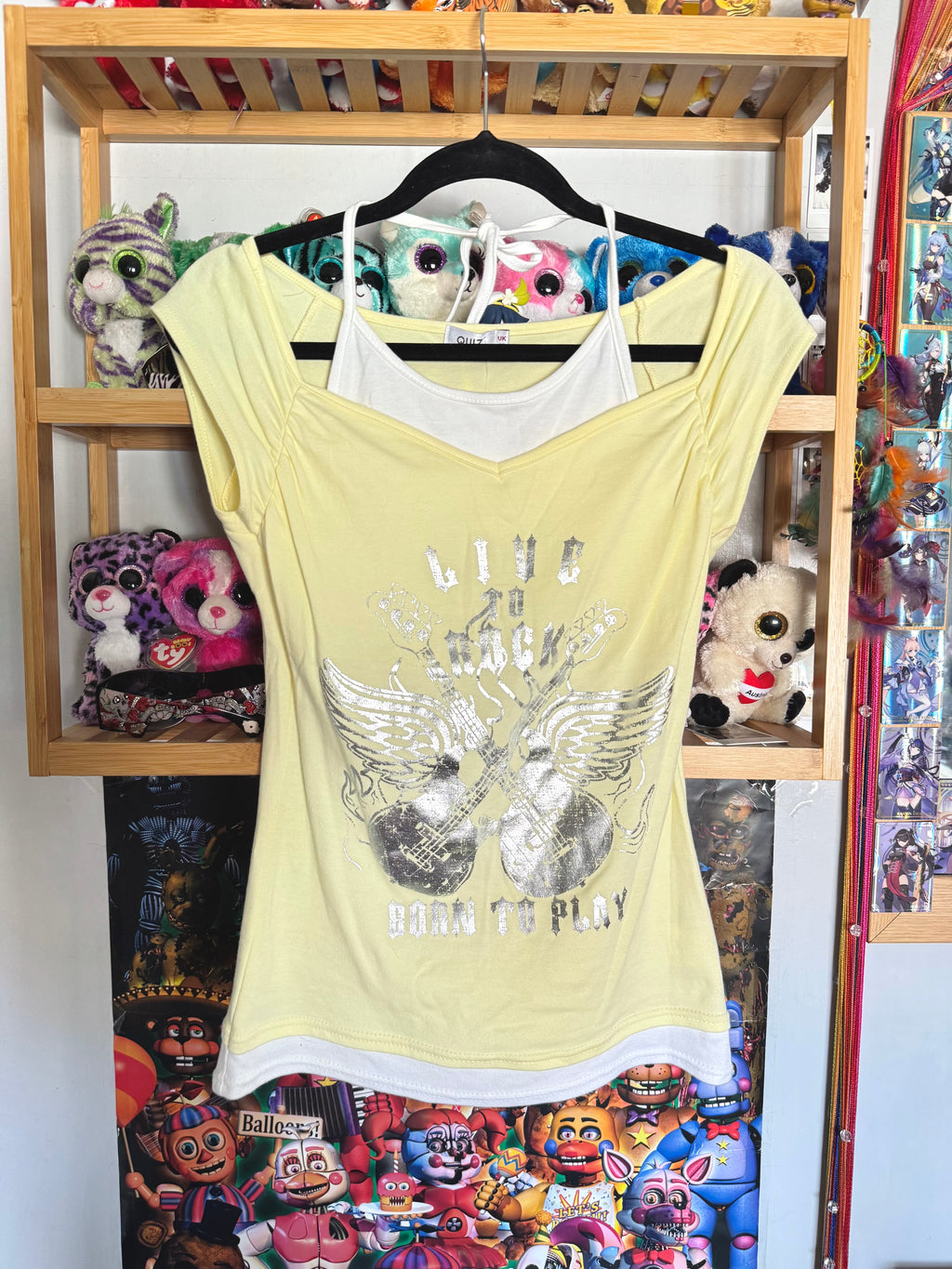 y2k vintage deadstock BNWT butter yellow graphic fitted halterneck layered top