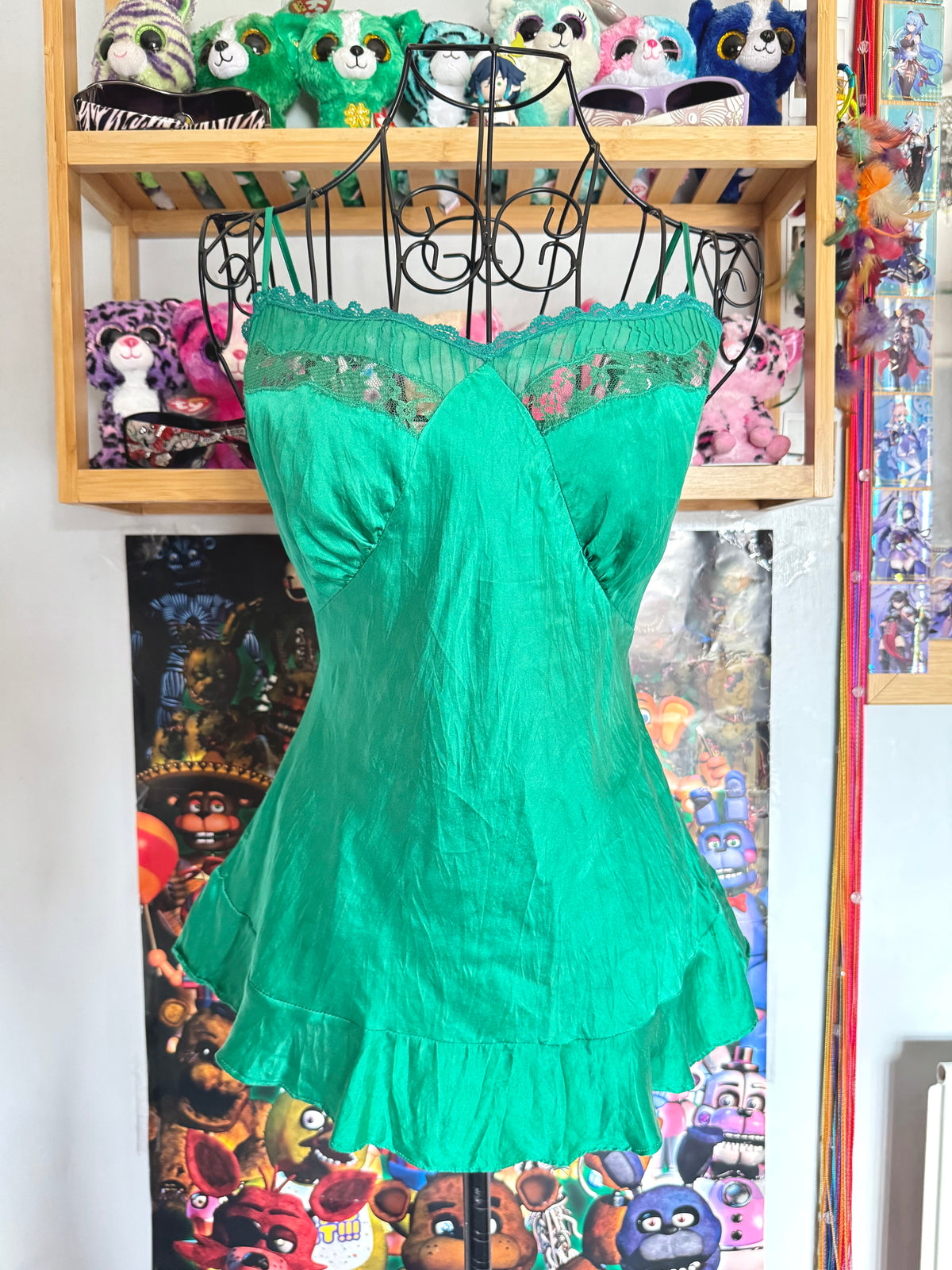 y2k vintage emerald green silk forest cami top