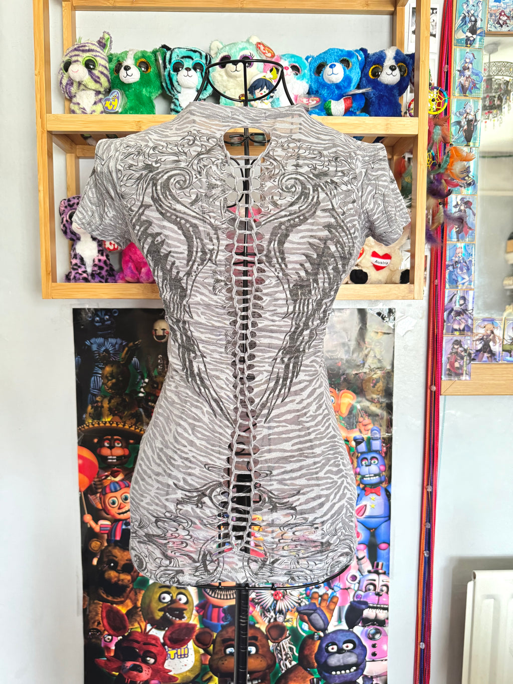 y2k vintage sheer graphic wings fitted tee with rhinestone embellishments affliction mcbling