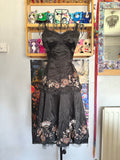 y2k vintage silk co-ord cami top and mini skirt with 3D blossoms embellished