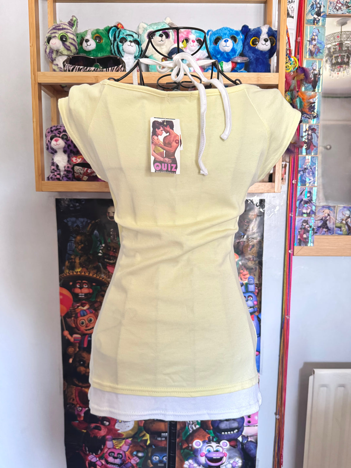 y2k vintage deadstock BNWT butter yellow graphic fitted halterneck layered top