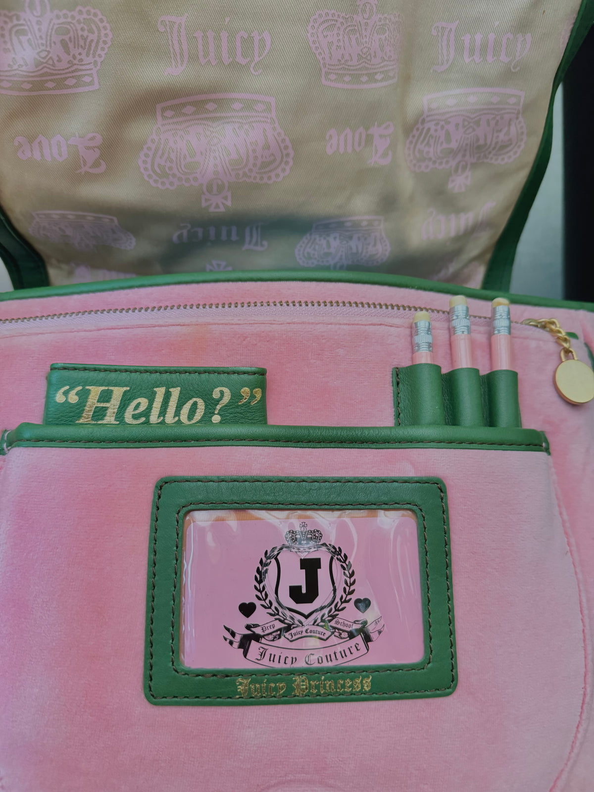 rare y2k vintage pink and green velour luxury Juicy Couture trustfund generation crossbody bag