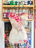 y2k vintage silk ivory white fitted cami top with pink floral embroidery