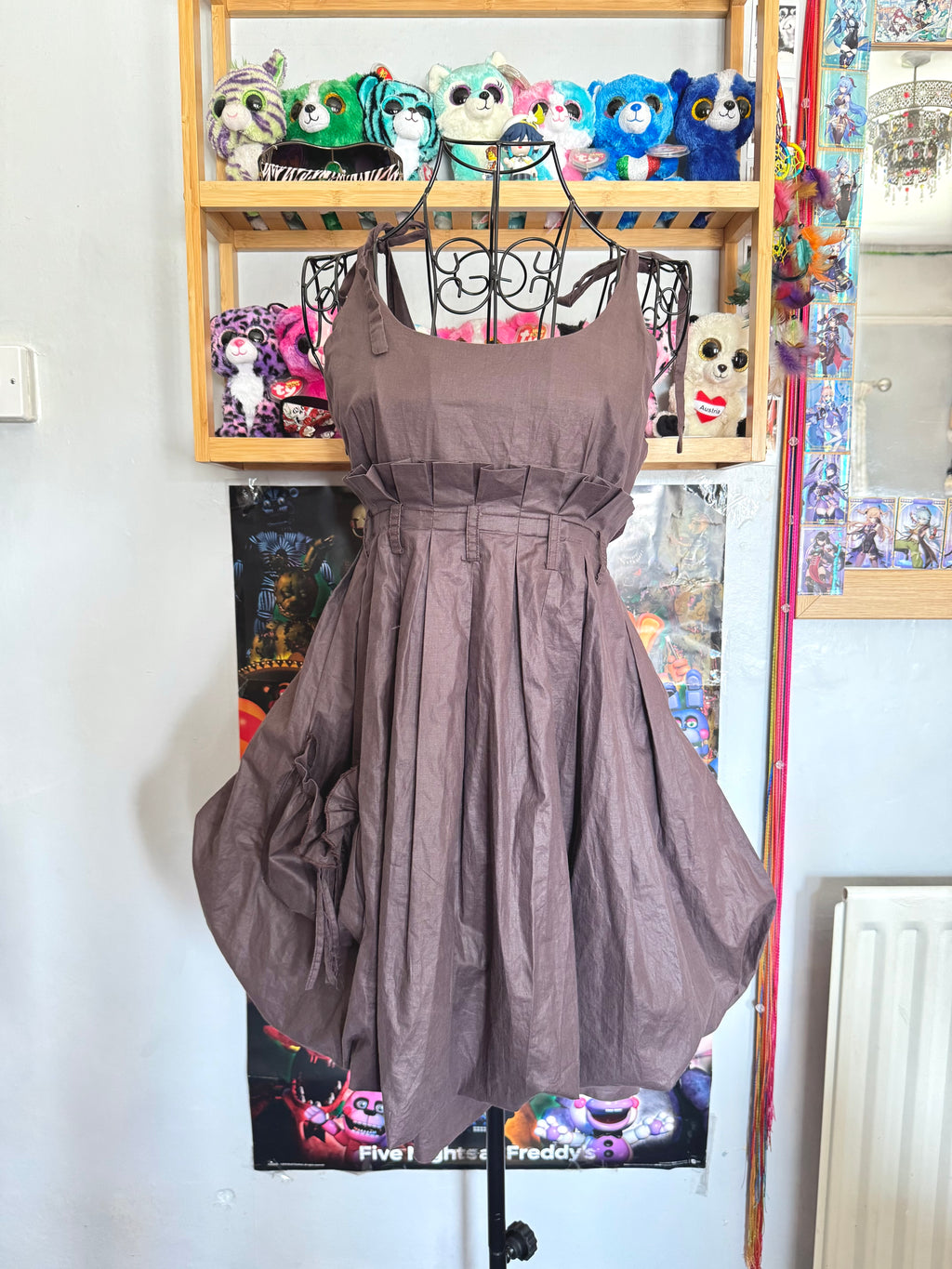 y2k vintage chocolate brown bubble hem floaty babydoll mini dress festival archival