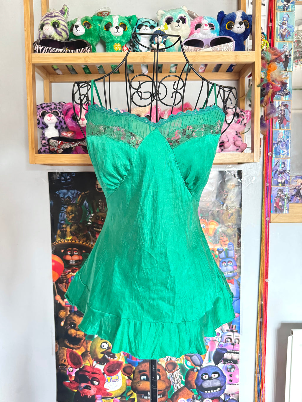 y2k vintage emerald green silk forest cami top