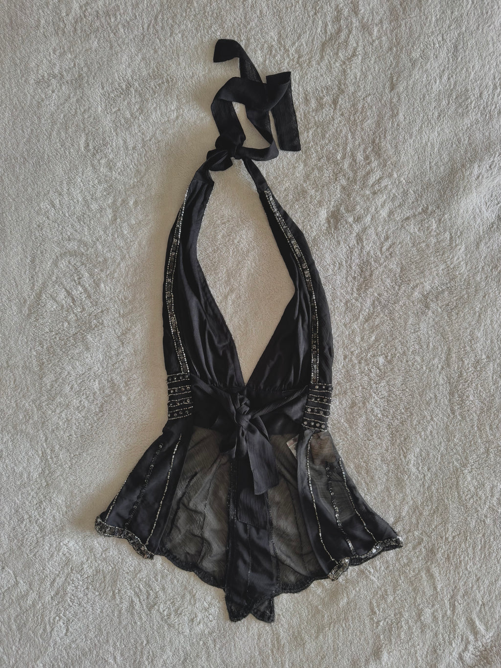 y2k vintage bnwt deadstock backless tie back sequin floral fairy top