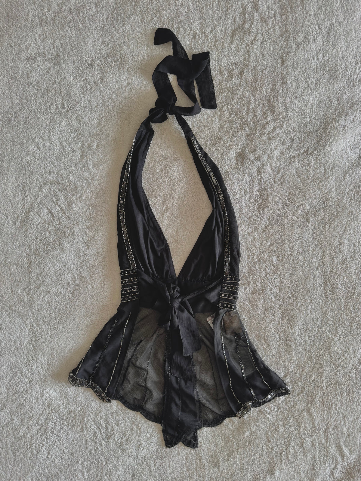 y2k vintage bnwt deadstock backless tie back sequin floral fairy top